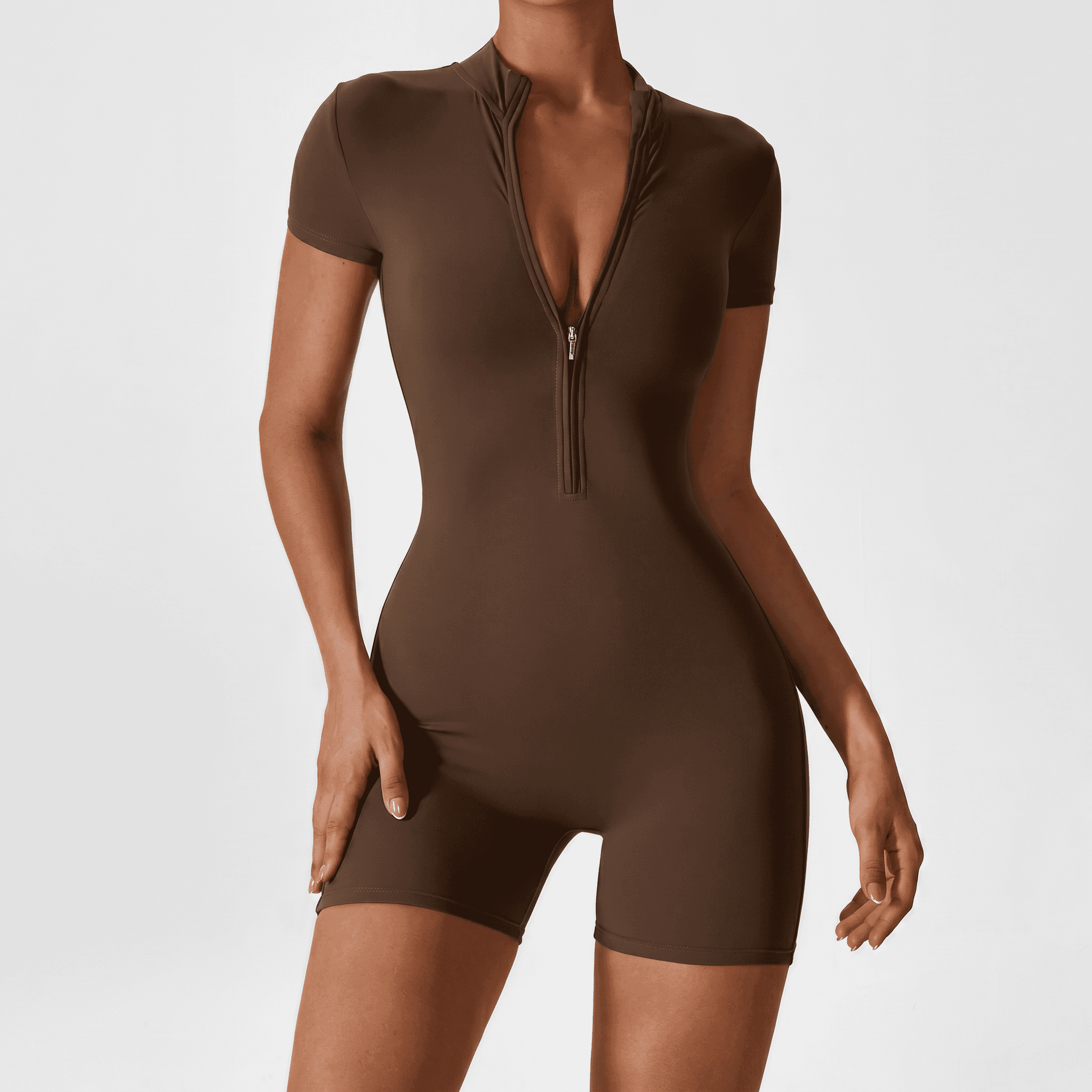 FitFlex Zip Jumpsuit (Brown/Black)